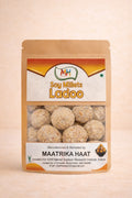 Packaging of Soy Millets Ladoo with brand logo on a beige background